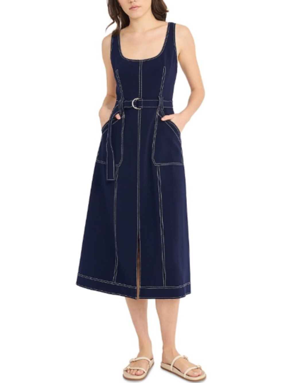 Luxely Women's Belted MIDI Dress - Evening Blue Size 10